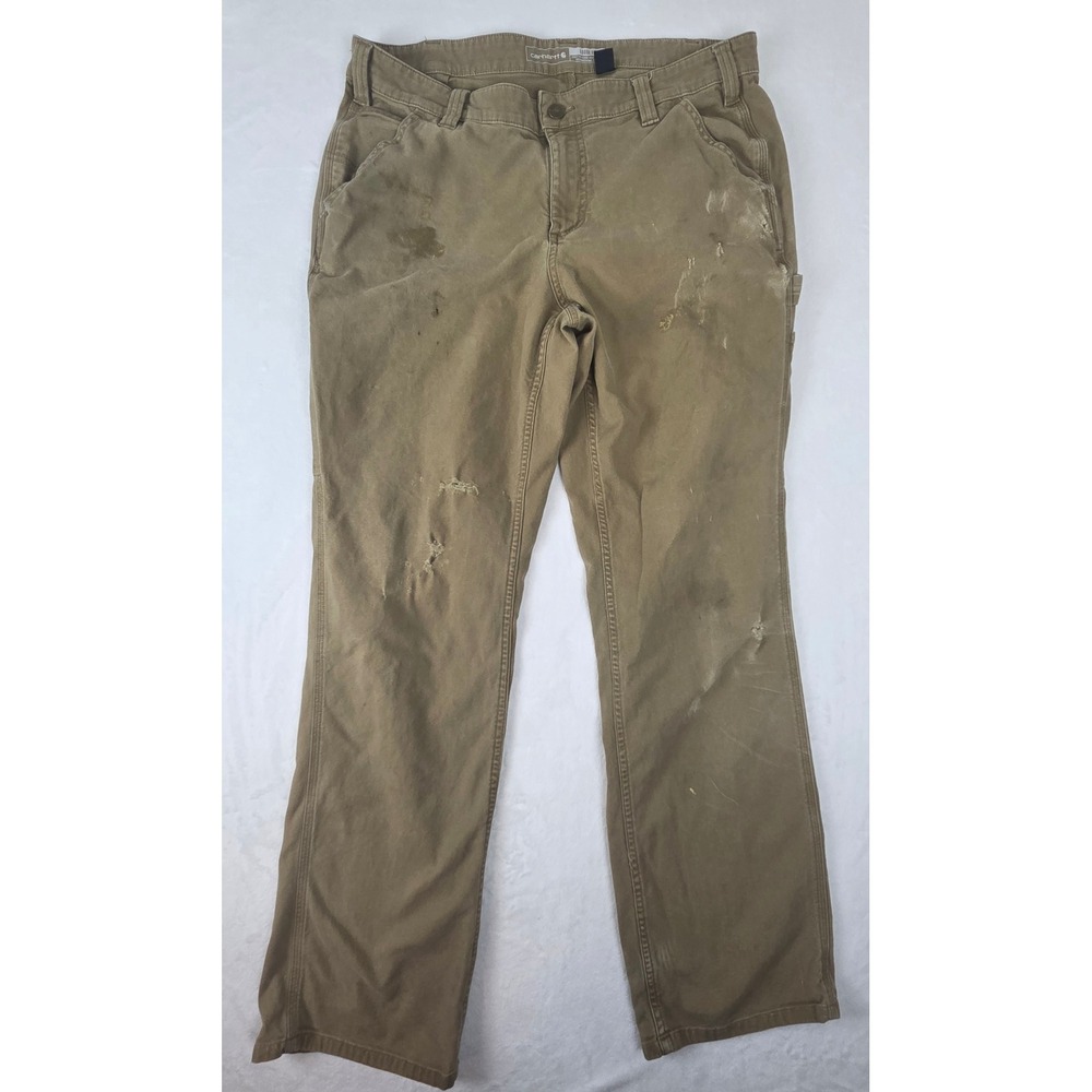 Carhartt Rugged Flex Loose Fit‎ Canvas Work Pant Tan Womens 12 BN2080-W